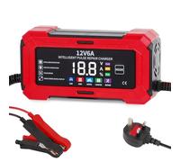 PopuLike 12V 6A Smart Car Battery Charger, Portable Trickle Charger and Maintainer with Full Protection & Fan Cooling Design for Automotive, Motorcycle, Motorbike, AGM, LiFePO4, Start-Stop Batteries