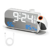 PopuLike Clock Radio Alarm Bedside with LED Time Projection & FM Radio, Voice Control, Temperature/Humidity Display, USB Powered Bedside Clock, White