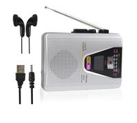 PopuLike Portable Cassette Player, AM/FM Mono Cassette Player with Auto-Reverse Function, Cassette Recording, Built-In Mic and Speaker, 3.5mm Earphone Jack, Silver