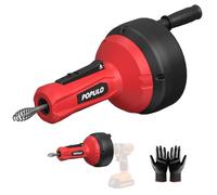 POPULO Drain Auger, Auto Feed Plumbing Snake Clog Remover for Unclog Sink Drain 3/4"-2" Pipe, 16 Ft Snake Hair Drain Clog Remover Cleaner Tools Manually or Powered for Shower, Bathtub, Kitchen, Sink