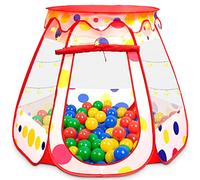 PopUp Princess Tent, Toddler Girl Toys Baby Ball Pit with LED Star Lights, Foldable Kid Play Tent with Carrying Bag, Indoor Outdoor 1 2 3 Year Old Girls Toy Gift for Birthday/Christmas, Red