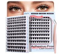 POPUP Self Adhesive Eyelashes 144Pcs D Curl Self Adhesive Lash Clusters Press on Lashes No Glue and Remover Needed Reusable Wispy Pre Glued Eyelashes with Tweezers for Beginners (ZN56)
