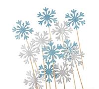 Popuppe 20 Pcs Frozen Snowflake Cupcake Toppers, Decorative Toothpicks for Birthday Wedding Party Cakes