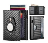 Popvibe Wallet for Men Leather Pop Up Card Holder Wallet with AirTag Holder, 2 ID Windows & Money Slot, Minimalist RFID Bifold Wallet Slim Front Pocket Wallets with Gift Box (Carbon Fiber)