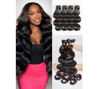 Popvibes Body Wave Extensions Unprocessed Brazilian Virgin Human Hair Lace Closure 4 Bundles 16" 18" 20" 20" 22" 22"