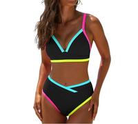 popvil High Waisted Bikini Sets for Women Neon Two Piece Swimsuit Sexy High Cut 2026 Bathing Suit, Black1, Medium