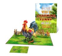 POPWOW Rooster Pop Up Card, Farm Theme 3D Popup Greeting Cards, Rustic Gift For Birthday, Fathers Day, Anniversary, Valentines, Men, Husband, Him, Dad, 5x7 - Includes Envelope And Message Note