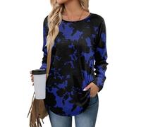 POPYOUNG Jumper Sweatshirt for Women Crewneck Split Side Long Sleeve Tunic M,Black Flower Cutting