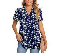 POPYOUNG Plus Size Ladies Tops Chiffon Blouse Business Tunic Petal Short Sleeve Office Shirts for Work 2XL, Lily