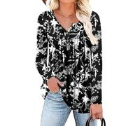 POPYOUNG Women's Henley Shirts Button up Tunic Tops Casual Long Sleeve Blouse with Legging XL,Black-Campanula