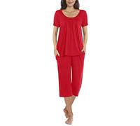 POPYOUNG Womens Pyjamas Summer 2 Piece Lounge Comfy Capri Sleepwear Ladies Pjs Sets with Pockets Nightwear 3XL, Red