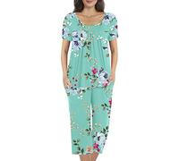 POPYOUNG Womens Pyjamas Summer 2 Piece Lounge Comfy Capri Sleepwear Ladies Pjs Sets with Pockets Nightwear M, Mint Green