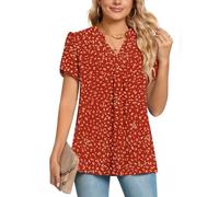 POPYOUNG Womens Summer Casual Chiffon Petal Sleeves Office Blouses V Neck Business Tops Work Shirts 2XL,Orange red dot