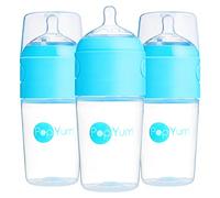 PopYum 9 oz Blue Anti-Colic Formula Making/Mixing/Dispenser Baby Bottles, 3-Pack with #2 Medium Flow Nipples, 260 ml, BPA-Free, Natural Latch