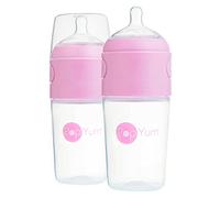 PopYum 9 oz Pink Anti-Colic Formula Making/Mixing/Dispenser Baby Bottles, 2-Pack with #2 Medium Flow Nipples, 260 ml, BPA-Free, Natural Latch