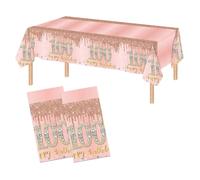 Poqirzan 2PCS 100th Birthday Tablecloth Pink Rose Gold 100th Birthday Table Cover Happy 100th Birthday Decorations for Women Plastic Disposable 100th Birthday Party Supplies(54"x108")