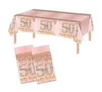 Poqirzan 2PCS Pink Rose Gold 50th Birthday Tablecloth 50th Birthday Table Cover Party Supplies Happy 50st Party Decorations for Women Plastic Disposable Gathering Table Cloth (54"x108")