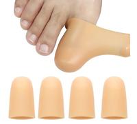 POQOD 4 Pack Gel Toe Cap and Protector for Big Toe - Cushions and Protects, Toe Covers for Women & Men, Provides Relief from Missing or Ingrown Toenails, Corns, Blisters, Hammer Toes (Large, Beige)