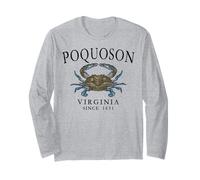 Poquoson Virginia Blue Crab Since 1631 Black Letters Long Sleeve T-Shirt