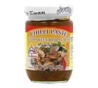 Por Kwan Authentic Thai & Vietnamese Cooking Pastes | Condiments, Sauces & Seasoning | For Rice Noodle, Soup, Marination | Enhance Food Flavours (Chilli Paste with Sweet Basil Leaves 200g)