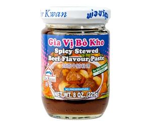 Por Kwan Authentic Thai & Vietnamese Cooking Pastes | Condiments, Sauces & Seasoning | For Rice Noodle, Soup, Marination | Enhance Food Flavours (Spicy Stewed Beef Flavour Paste 225g)