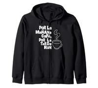 "POR LA MANANA CAFE POR LA TARDE RON" White Text Zip Hoodie