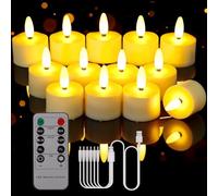 Porashine Rechargeable Tea Lights Pack of 6 LED Candles Flickering Warm White/RGB with Remote Control Timer USB Cable 3D Flameless for Home Room Table Halloween Christmas Decoration (6 x 3D Warm White