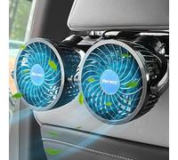 poraxy Car Fan, 12V Electric Auto Cooling Fan for Backseat, Headrest 360 Degree Rotatable Dual Head Stepless Speed Rear Seat Air Fan for Sedan SUV RV Boat