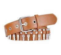 Porbbow Women Leather Belt for Jeans Pants with Metal Pin Buckle, Bullet-shaped Decoration Waist Belt, Retro Vintage PU Leather Belt,Camel