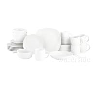 Porcelain 30-Piece White Everyday Dinner Set - Square Plates, Round Bowls & Mugs, Dishwasher & Microwave Safe