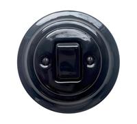 Porcelain Black Fat Key Light Switch - 1-Gang, Two-Pole Flush Mounted Ceramic Wall Switch, Vintage Cottage or Loft Style, CE Certified