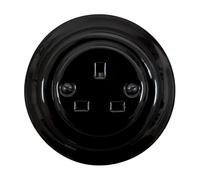 Porcelain Black Single Power Socket UK 3-Prong - Flush Mounted Ceramic Wall Outlet, Retro Loft Style, Vintage Cottage Design