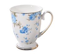 Porcelain Bone China Tea Mug, 300ml Large Capacity Ceramic Breakfast Water Cup Floral Mug, Classic Breakfast Cup Euro Style Art Tea Cup Coffee Mug for Breakfast Home Kitchen