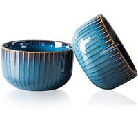 Porcelain Bowls, 500ml Blue Cereal Bowls, Rice Bowls, Salad Bowls, Dishwasher, Microwave & Oven Safe,11.5x6.5cm(2 Pack)