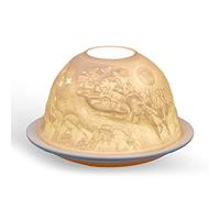 Porcelain Candle Holder in a Flying Sleigh Design Christmas-themed Tealight Holder | Handcrafted | Dome-shaped | Unglazed Finish in White | Hand-finished porcelain, embossed Flying Sleigh design, real flame or LED, ~7.5cm, family & pet safe