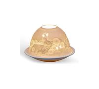 Porcelain Candle Holder Tealight Holder | Cats and Bees design | Handcrafted | Dome-shaped | Unglazed Finish in White