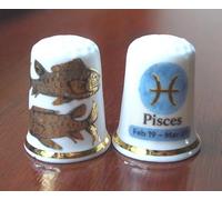 Porcelain China Collectable Thimble Gold Signs of The Zodiac - Pisces The Fish