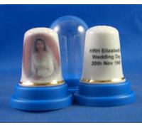 Porcelain China Collectable Thimble H M Queen Elizabeth ll Wedding Dress