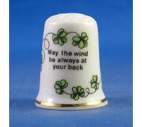Porcelain China Collectable Thimble Irish Sayings - May The Wind Always be at Your Back