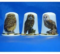 Porcelain China Collectable Thimbles Set of Three British Owls