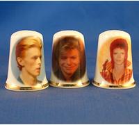 Porcelain China Collectable Thimbles Set of Three David Bowie Commemorative