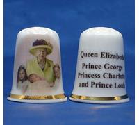 Porcelain China Collectible Thimble H M Queen Elizabeth and George, Louis, Charlotte