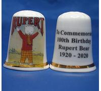 Porcelain China Collectible Thimble - Rupert Bear 100 Year Anniversary - Free Box