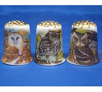 Porcelain China Thimble - Gold Top Woodland Barn Owl
