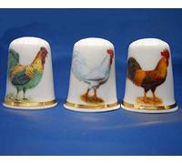 Porcelain China Thimbles Set of Three - Breeds of Hens
