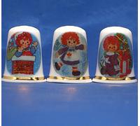 Porcelain China Thimbles Set of Three - Raggedy Ann Christmas