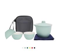 Porcelain Chinese Gongfu Tea Sets for Adults Ceramic japanese Tea Set Portable Kungfu Gaiwan Teapot and Cup Set Small Travel Teaset with Lid for Home Gifting Outdoor and Office (Blue)