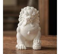 Porcelain Chinese Guardian Lions Statue Pair, Wealth Prosperity Ornaments for Home Office Decor