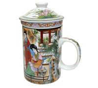 Porcelain Chinese Tea Mug with Infuser and Lid - Bao Yu Pattern