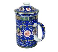 Porcelain Chinese Tea Mug with Infuser and Lid - Blue Longevity Pattern
